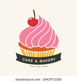 Logotipo de pastel y panadería con ilustración de cupcake