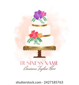 Cake Bakery Logo in Elegant Flamboyant Style in Bright Colors