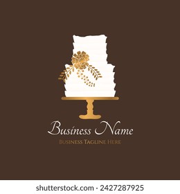 Logotipo de pastelería en estilo elegante y colores dorados y marrones