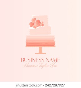 Cake Bakery Logo in Elegant Style in Peach Color 