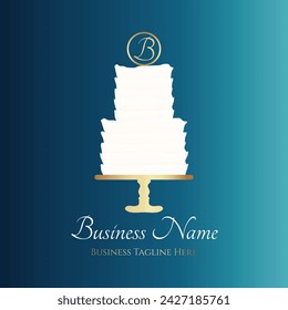 Cake Bakery Logo with Initial Letter on Blue Background