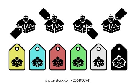 Cake, bakery, strawberry vector icon in tag set illustration for ui and ux, website or mobile application