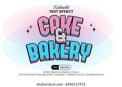 Cake And Bakery Text Effect Cute Pastel Color Style. Editable Text Effect Curved Vector.