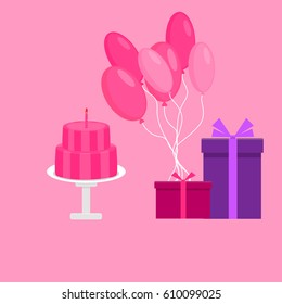 Cake, balloons and gift boxes are suitable for the background, you can add text