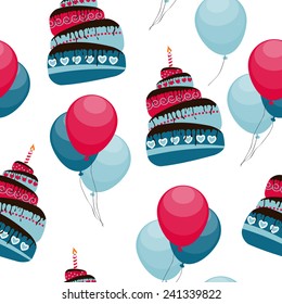 Cake and Balloons Holiday Seamless Pattern Background Vector Illustration