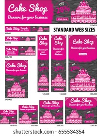 Cake Banner Set, standard web sizes, vector templates