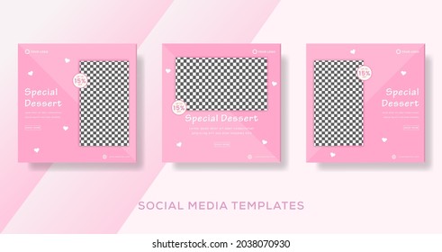 Cake banner template post with pink color. premium vector