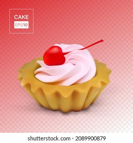 Cesta de pasteles con cerezo y crema sobre un fondo transparente. Ilustración vectorial de la comida