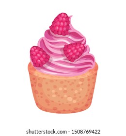 Cake basket with pink cream. Vector illustration on a white background.
