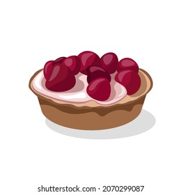 Cake basket with raspberries, strawberries, vector graphics