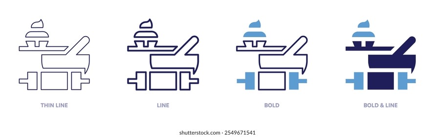 Icono de masa de pastel en 4 estilos diferentes. Línea delgada, línea, negrita y línea negrita. Estilo duotono. Trazo editable.