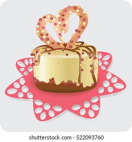 Cake for the beloved.  Vector image. Design for banner, booklet, menu, advertising.