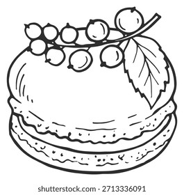 A cake with berries and a leaf on top