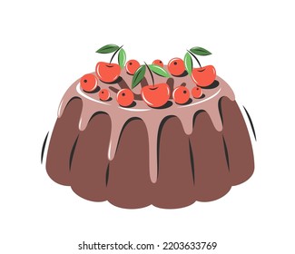 Cake and berries. Vector illustration for logo, menu, recipe book, baking shop, cafe, restaurant.
