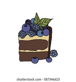 Cake with berries, vector illustration, tasty food, desert