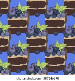 Cake with berries, vector illustration, tasty food, desert, pattern