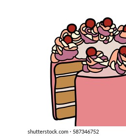 Cake with berries, vector illustration, tasty food, desert