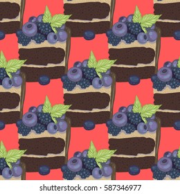 Cake with berries, vector illustration, tasty food, desert, pattern