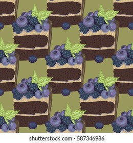 Cake with berries, vector illustration, tasty food, desert, pattern