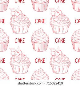 Cake. Bilberry, vanilla. Background, wallpaper, unhurried. Sketch, doodle. Monochrome