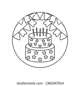 cake of birthday in frame circular with garlands