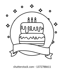 cake of birthday in frame circular with ribbon