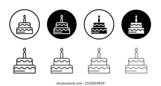 Cake birthday icon Black and white outline vector