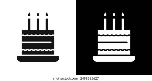 Cake birthday icon flat line symbol set.