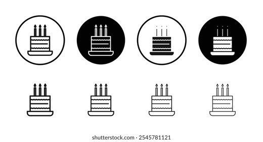 Cake birthday icon flat line symbol set.