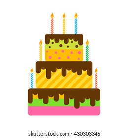 cake birthday icon in the flat style for the web. Vector illustration isolate on a white background