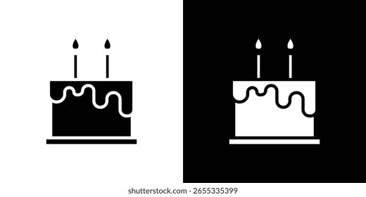 Icono de cumpleaños de la torta en versión plana sobre fondo blanco y negro