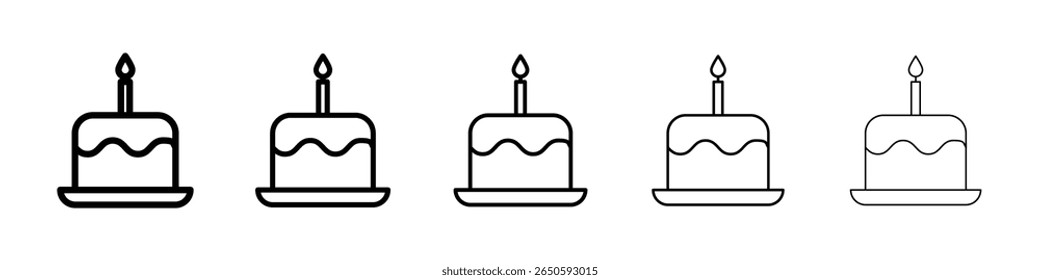 Cake birthday icon graphic set. trendy stroke line style