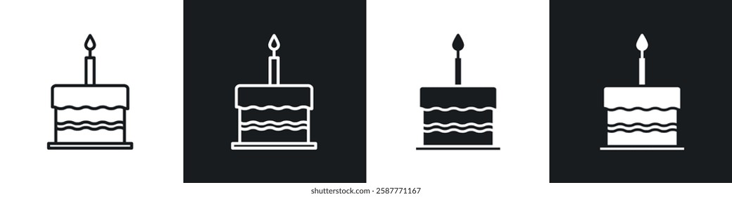 Cake birthday icon set black and white colors. Graphic Vector icons pack