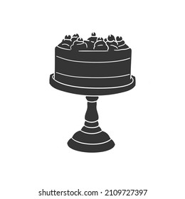 Cake Birthday Icon Silhouette Illustration. Event Pastry Vector Graphic Pictogram Symbol Clip Art. Doodle Sketch Black Sign.