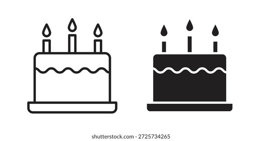 Icono del cumpleaños de la torta para la Plantilla. Conjunto de gráficos de Vector de iconos