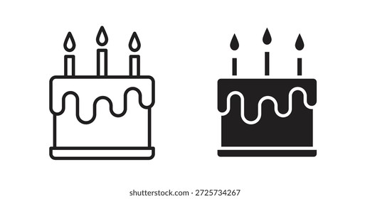 Icono del cumpleaños de la torta para la Plantilla. Conjunto de gráficos de Vector de iconos