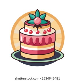 Icono del logotipo de la silueta del diseño del Vector del icono del cumpleaños de la torta en el fondo blanco.	