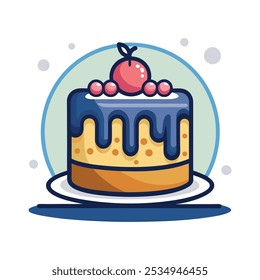 Icono del logotipo de la silueta del diseño del Vector del icono del cumpleaños de la torta en el fondo blanco.	