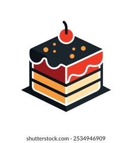 Icono del logotipo de la silueta del diseño del Vector del icono del cumpleaños de la torta en el fondo blanco.	