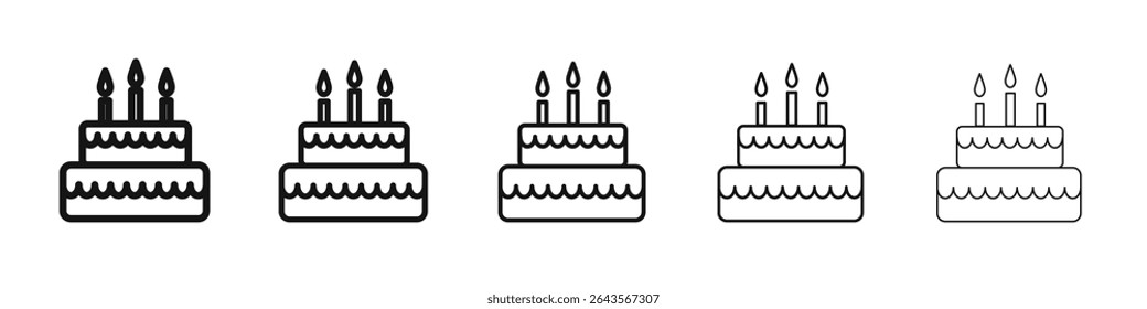 Cake birthday icon vector outline set illustration sign