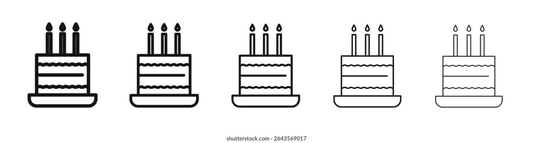 Cake birthday icon vector outline set illustration sign