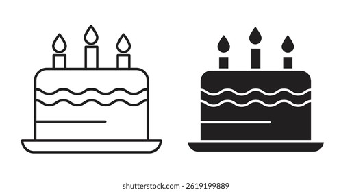 Cake birthday icons set in black colors on white background