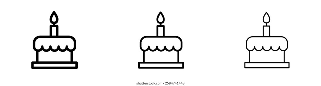 Cake birthday icons in three different stroke lines