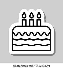Cake, birthday simple icon vector. Flat design. Sticker with shadow on gray background.ai