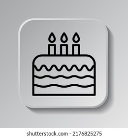Cake, birthday simple icon vector. Flat design. Black icon on square button with shadow. Grey background.ai