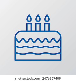 Cake, birthday simple icon vector. Flat design. Paper cut design. Cutted blue symbol with shadow. Gray background.ai