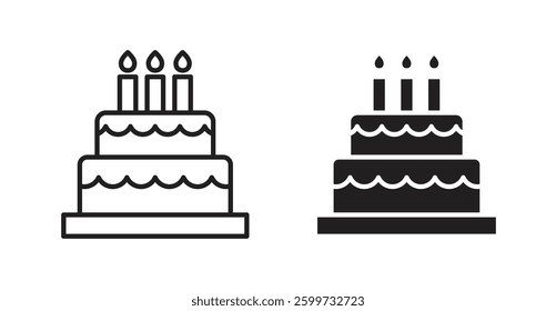 Cake birthday vector icon set in black color.