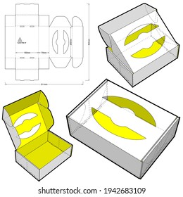 Cake Box and Die-cut Pattern. (Internal measurement 20 x 15 + 7 cm). The .eps file is full scale and fully functional. Prepared for real cardboard production.