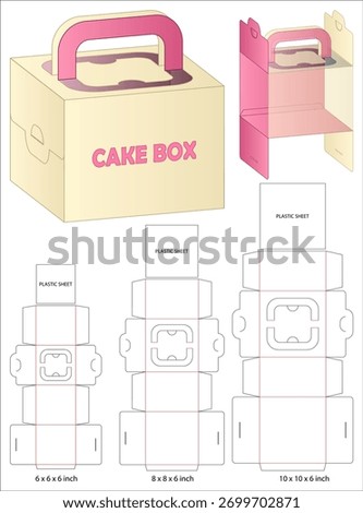 Cake Box Dieline Vector with Handle and Transparent Window  Multi Size Packaging Layout