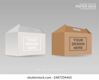 Cake Box. For Fast Food, Gift, etc. Carry Packaging. Vector Mockup. Brown and White Template of Cardboard packaging